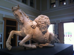 Lion Attacking a Horse installation at the Getty Villa Museum. Photo by Museum Stories.